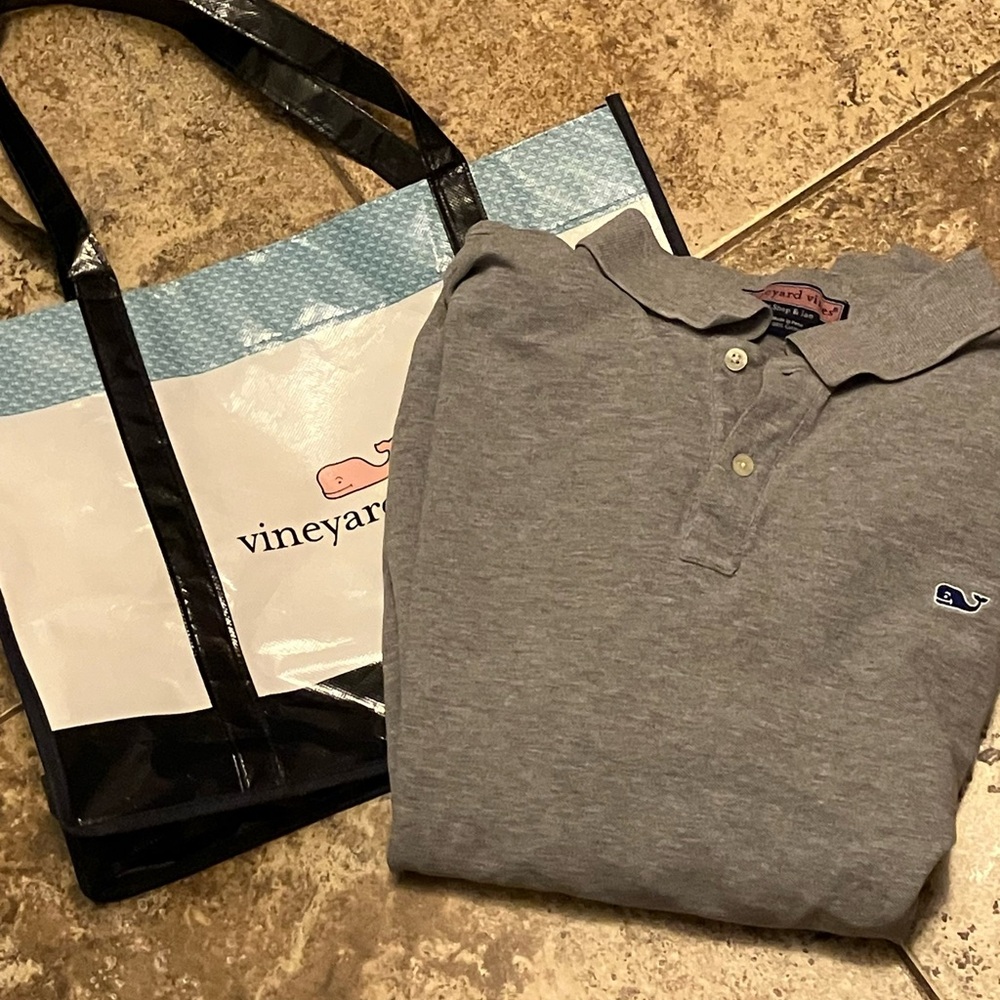Vineyard Vines Heather Gray Polo Shirt Pique Cotton XL🥰plus shopping bag